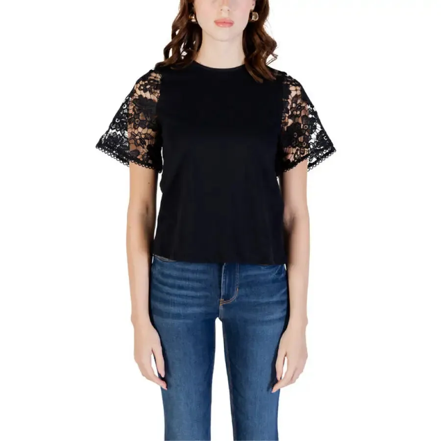 White Top with Lace Sleeves
