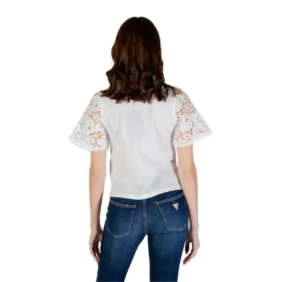 White Top with Lace Sleeves