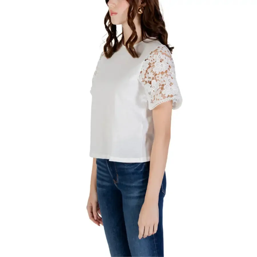 White Top with Lace Sleeves