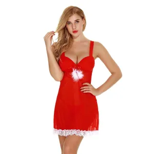 Women Underwear Bras Set Sleepwear Lingerie For Erotic Christmas Red