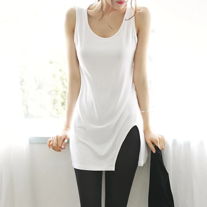 Women Vest Candy Color Fitness Tank Tops Side Split Slim Shirt Basic Pink Tees Tops Vests Plus Size Clothing