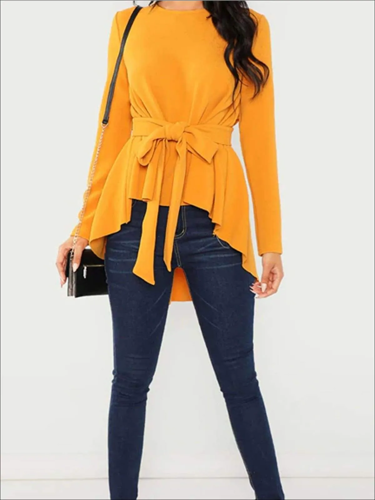 Women's Classy Asymmetrical Hem Belted Blouse