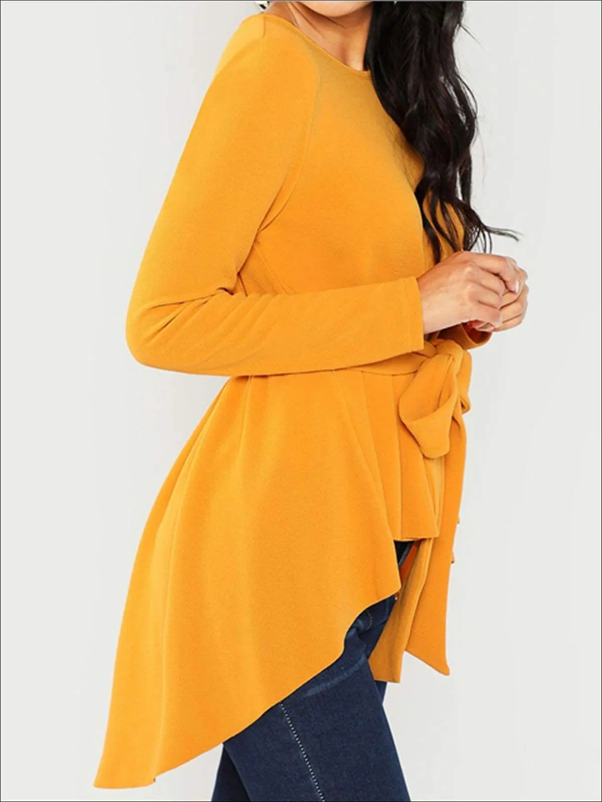 Women's Classy Asymmetrical Hem Belted Blouse
