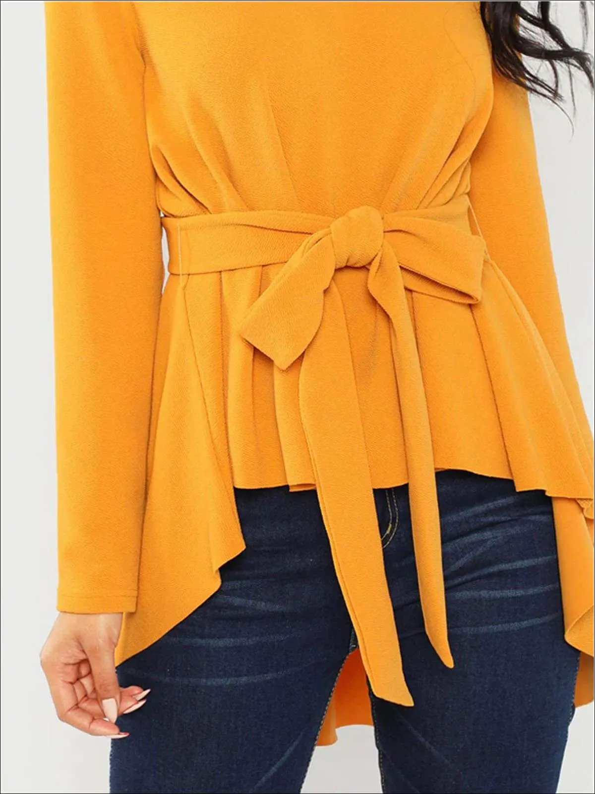 Women's Classy Asymmetrical Hem Belted Blouse