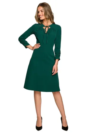 Women’s Day dress – Polyester Viscose 3/4 Sleeve Emerald Green Classic Shift Dress with Back Zip