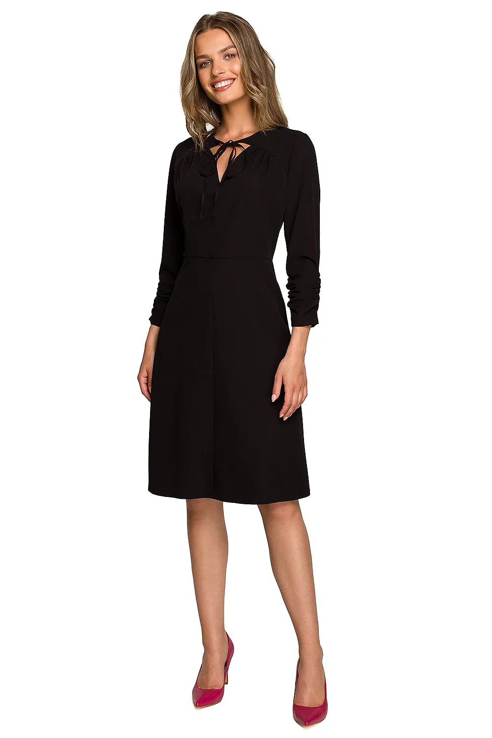 Women’s Day dress – Polyester Viscose 3/4 Sleeve Emerald Green Classic Shift Dress with Back Zip