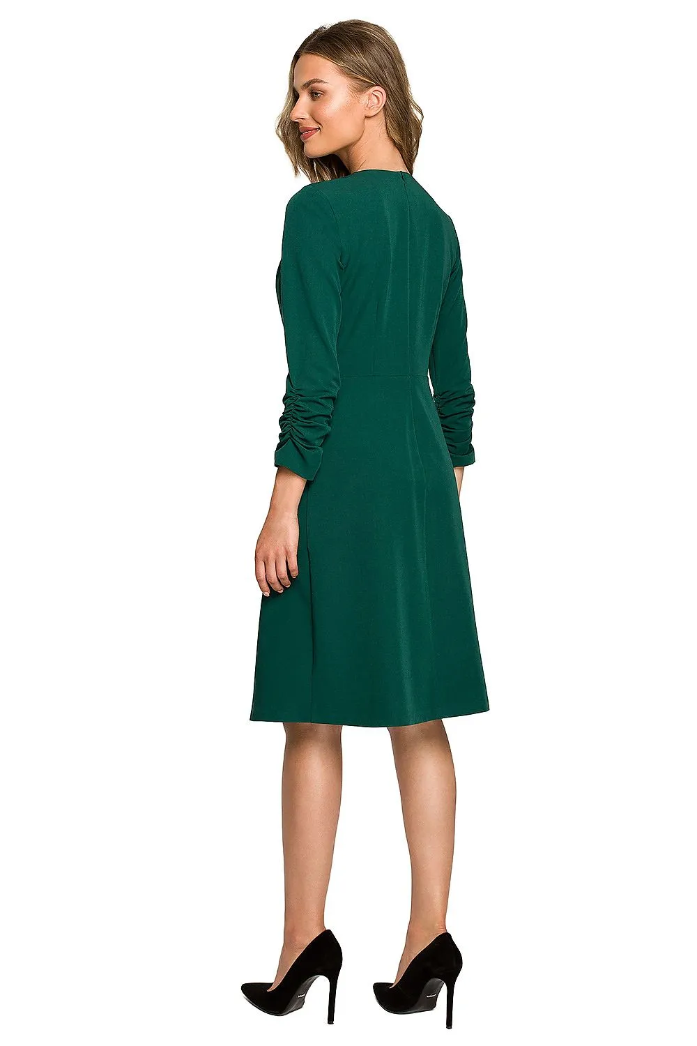 Women’s Day dress – Polyester Viscose 3/4 Sleeve Emerald Green Classic Shift Dress with Back Zip