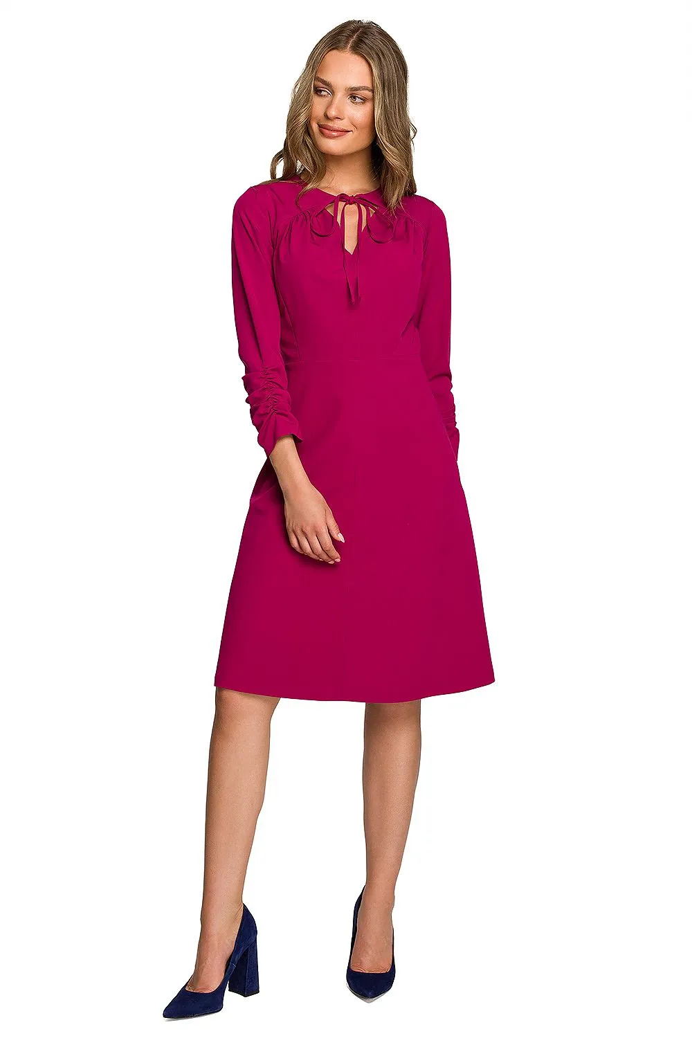 Women’s Day dress – Polyester Viscose 3/4 Sleeve Emerald Green Classic Shift Dress with Back Zip