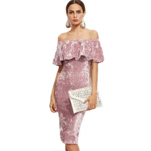Womens Dresses Party Night Club Dress Winter Dresses Off Shoulder Bodycon Pink Ruffle Sheath Elegant Dress
