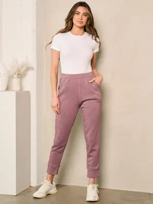 WOMEN'S ELASTIC WAIST SOLID POCKETS FLEECE PANTS