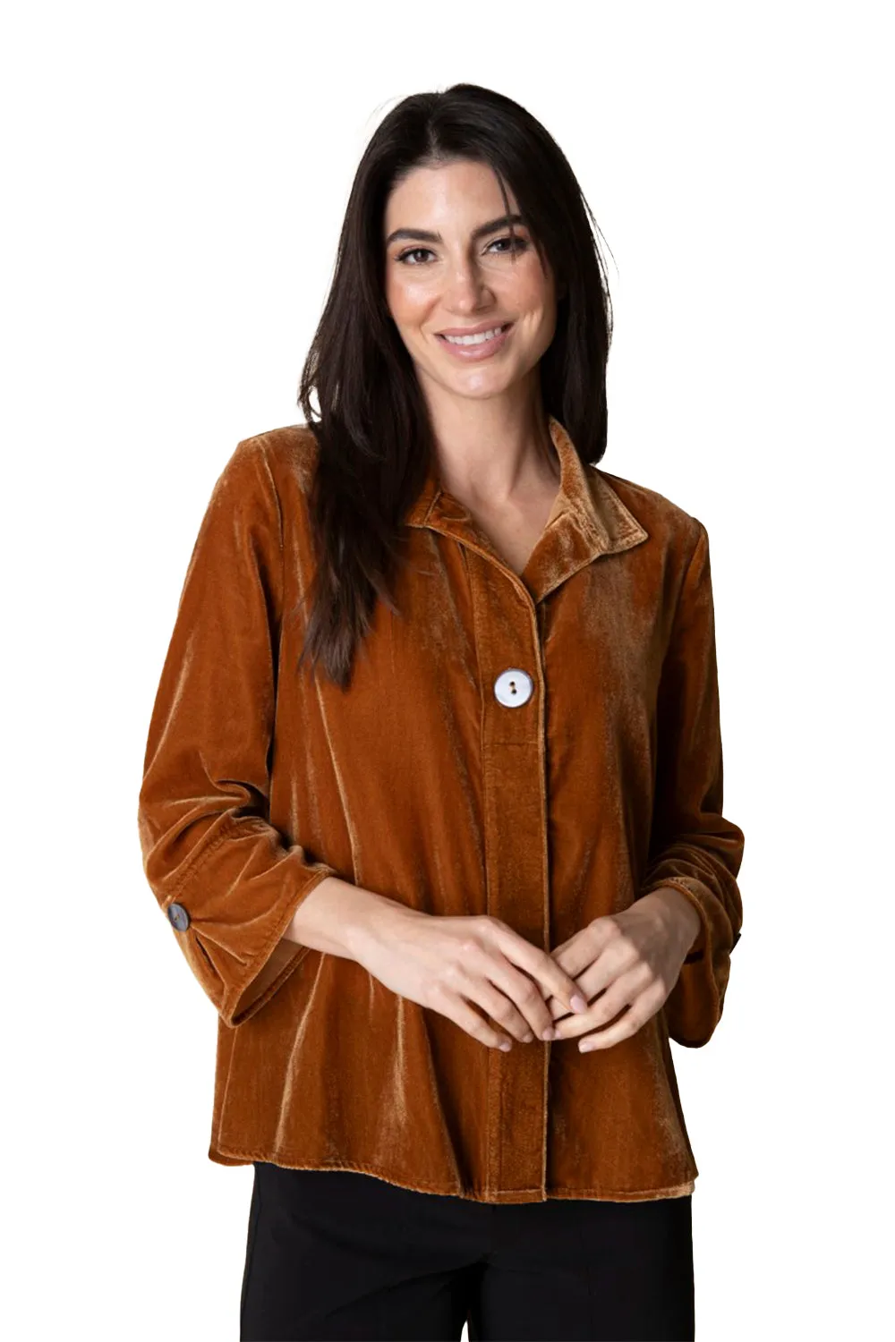 Women's Habitat Velvet Hidden Placket Swing Shirt Ginger