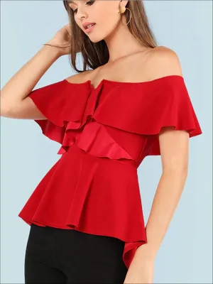 Women's Off The Shoulder Asymmetrical Peplum Blouse