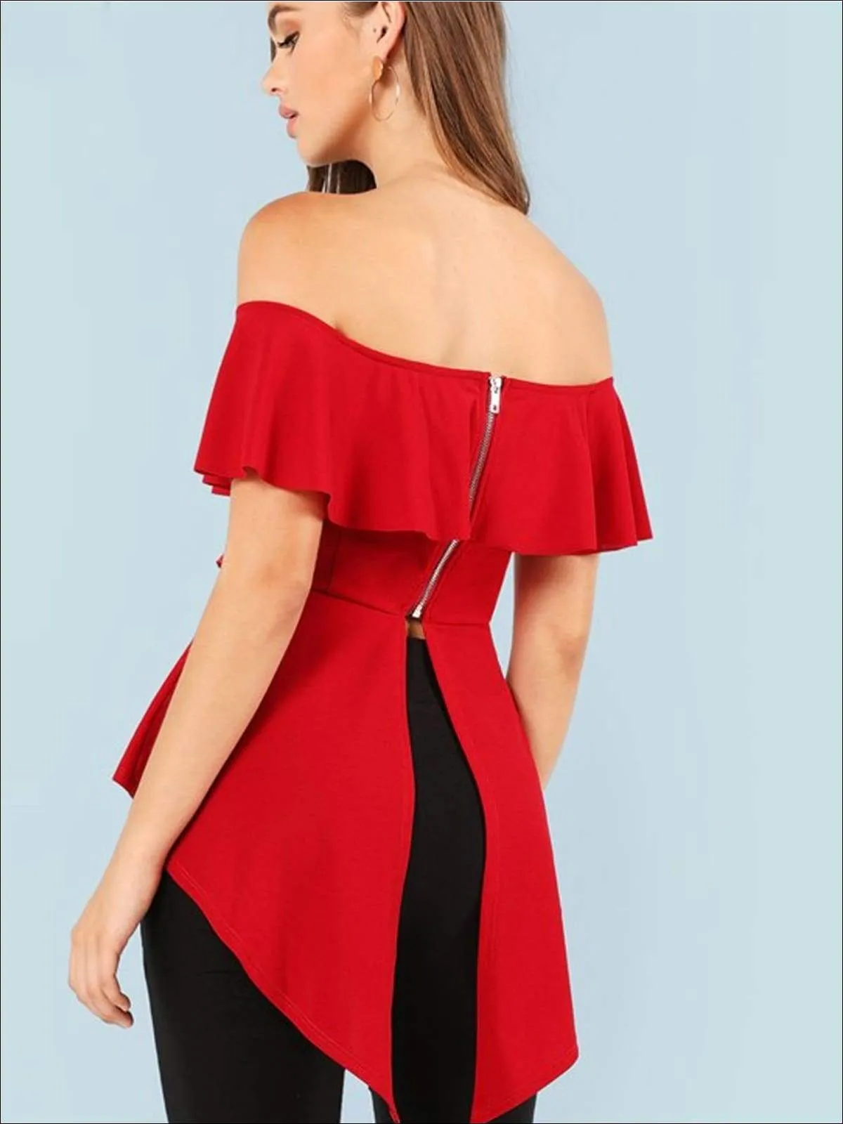 Women's Off The Shoulder Asymmetrical Peplum Blouse