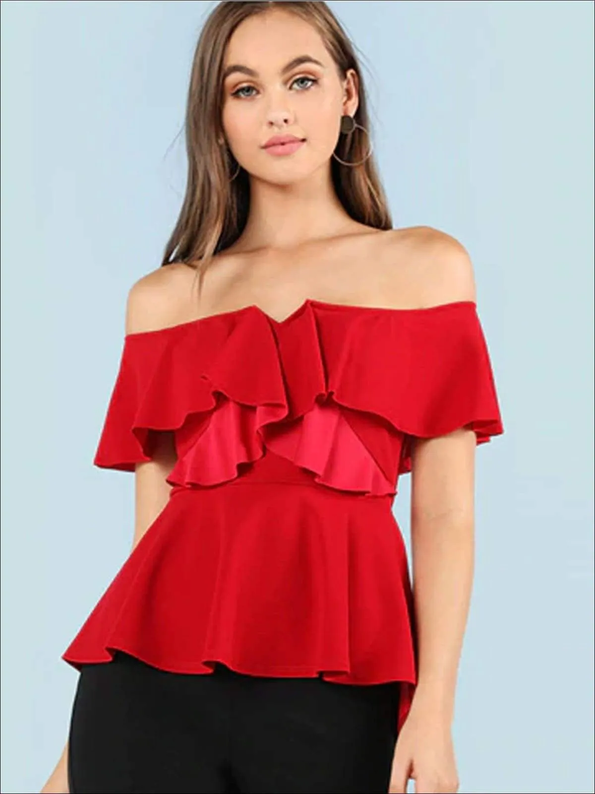 Women's Off The Shoulder Asymmetrical Peplum Blouse