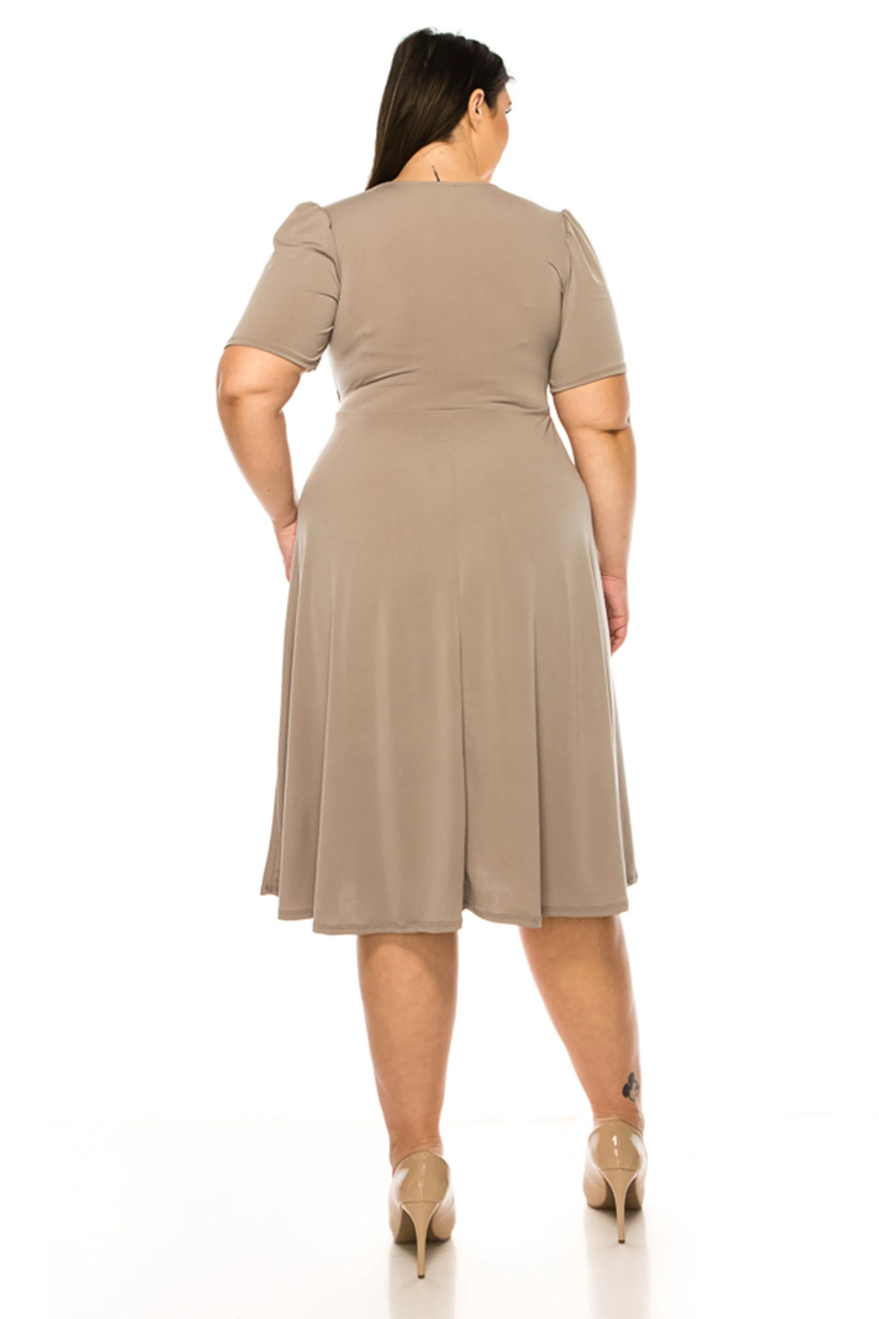 Women's Plus size Stylish Solid Faux Wrap Dress with Deep V-Neck