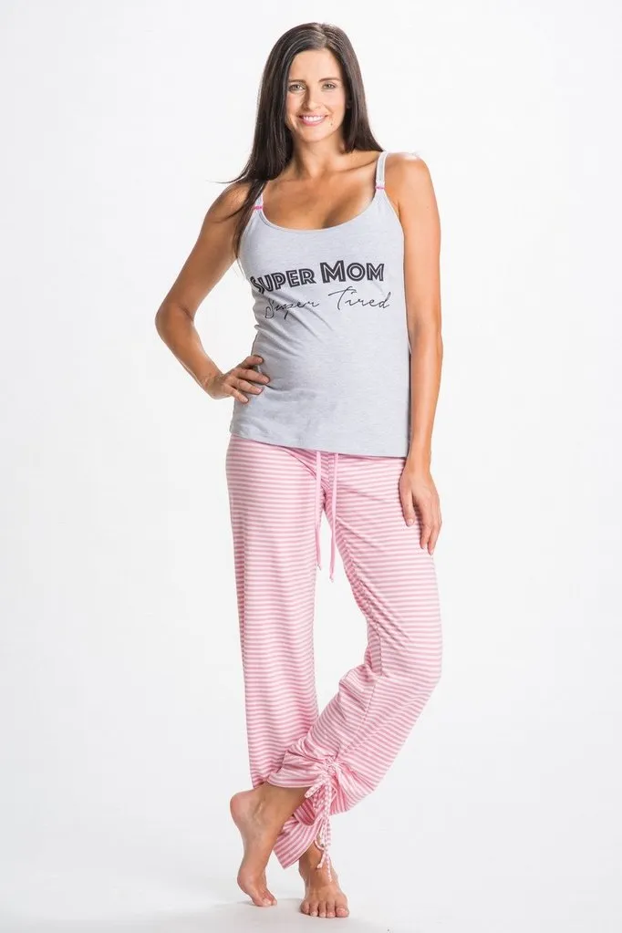 Women's "Super Mom Super Tired" maternity & nursing pajamas Set