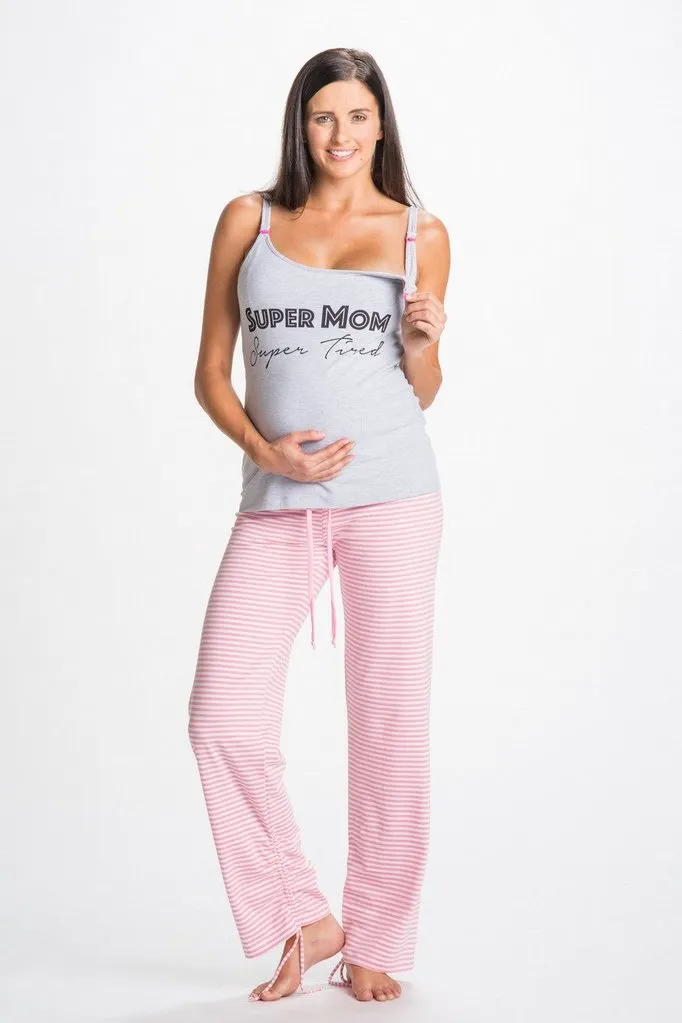 Women's "Super Mom Super Tired" maternity & nursing pajamas Set