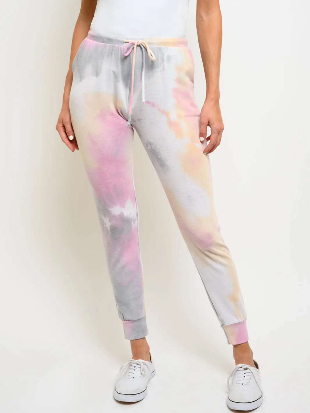 WOMEN'S SELF TIE POCKETS TIE DYE PRINT PANTS
