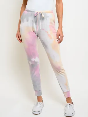 WOMEN'S SELF TIE POCKETS TIE DYE PRINT PANTS