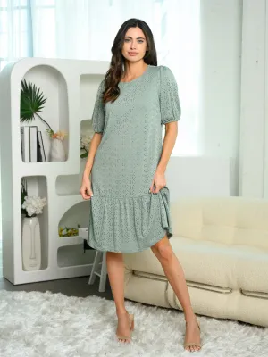 WOMEN'S SHORT SLEEVE TIERED EYELET MIDI DRESS
