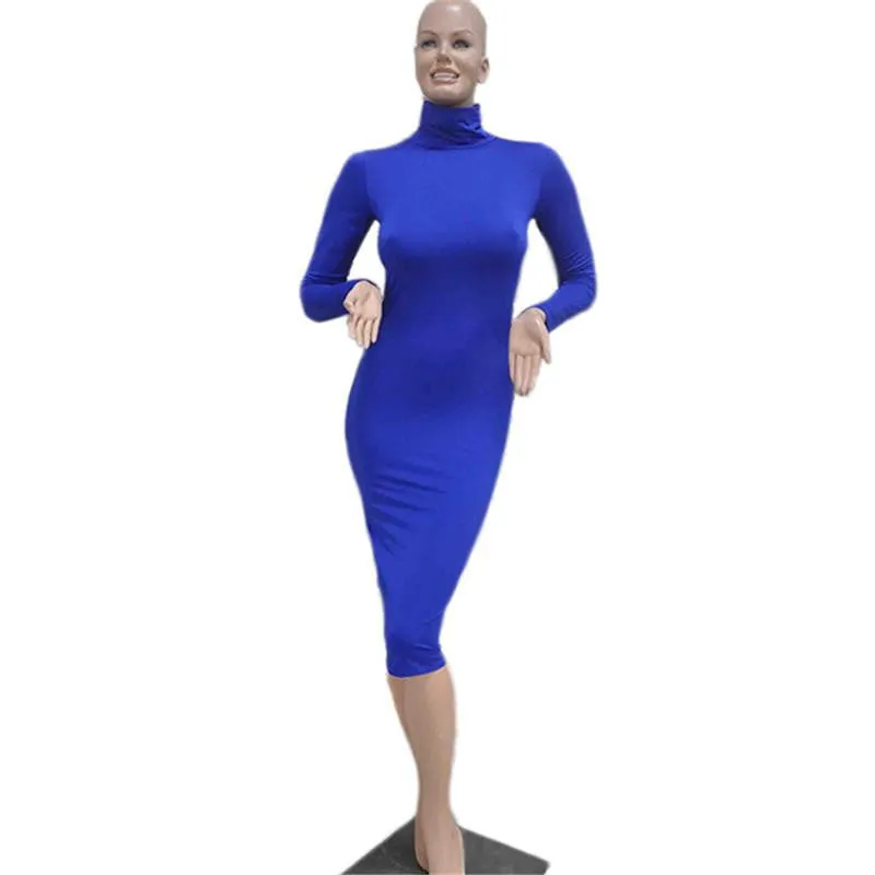 Women's Slim Fashion Europe Style High Neck Clubwear Night Wear Bodycon solid sheath Dresses