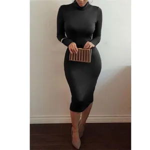 Women's Slim Fashion Europe Style High Neck Clubwear Night Wear Bodycon solid sheath Dresses