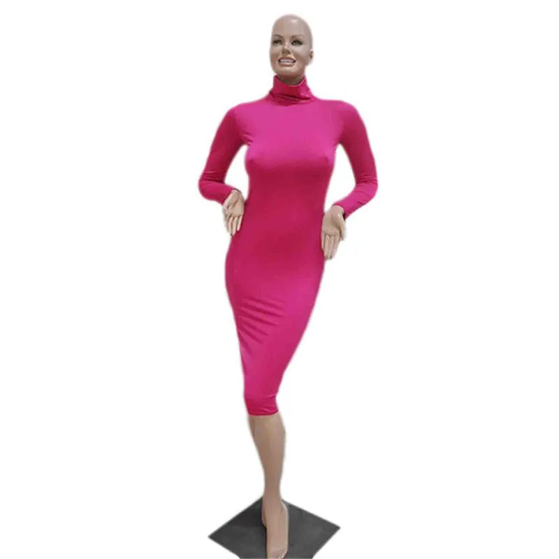Women's Slim Fashion Europe Style High Neck Clubwear Night Wear Bodycon solid sheath Dresses