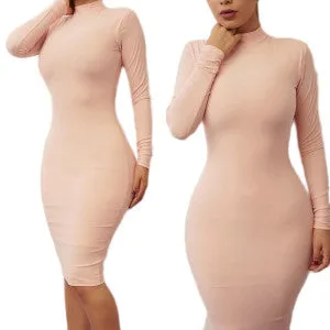 Women's Slim Fashion Europe Style High Neck Clubwear Night Wear Bodycon solid sheath Dresses