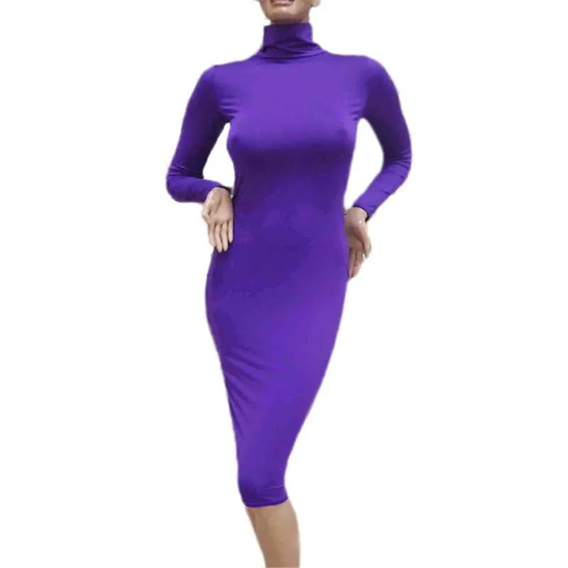 Women's Slim Fashion Europe Style High Neck Clubwear Night Wear Bodycon solid sheath Dresses