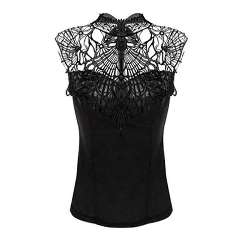 Women's Trendy Embroidery Crochet Hollow-out Lace Tank Tops Black White