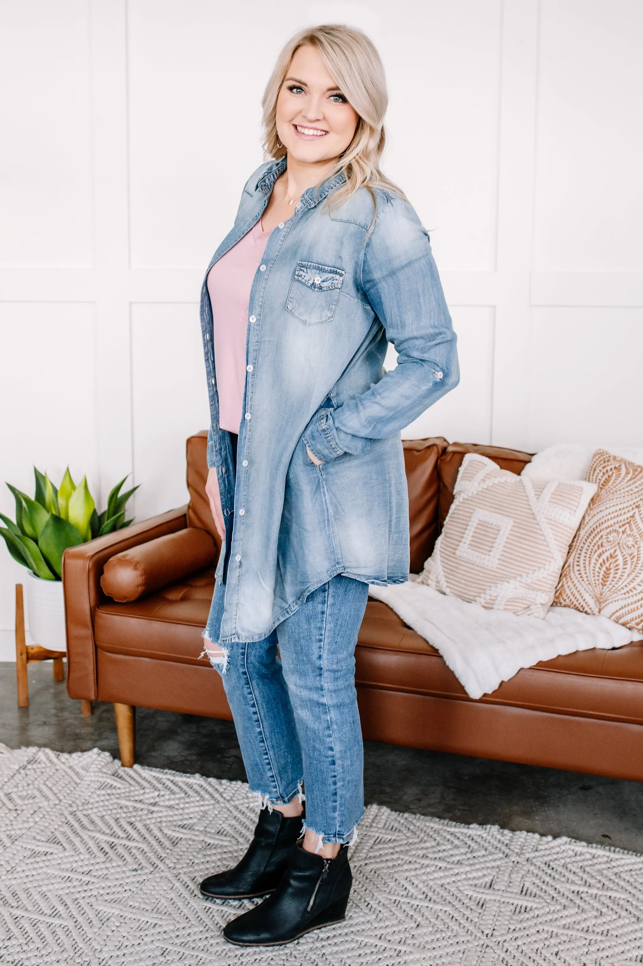 Worn Around The Edges Tunic in Denim