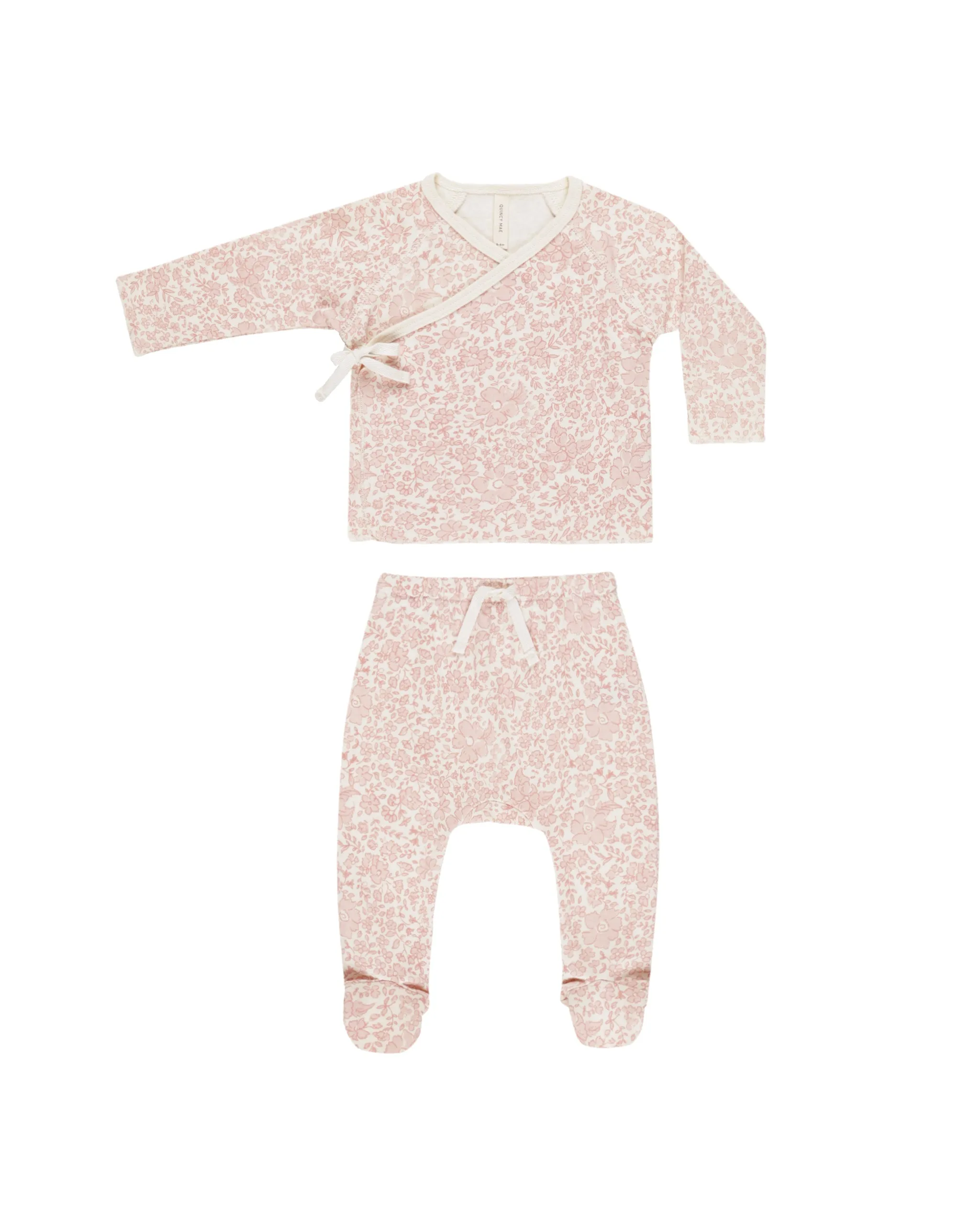 Wrap Top   Footed Pant Set - Pink Blossom