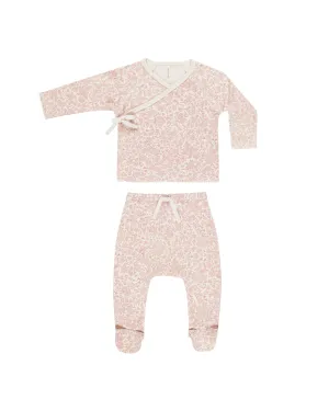Wrap Top   Footed Pant Set - Pink Blossom