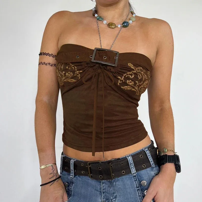 Y2K Ruched Belted Tube Top