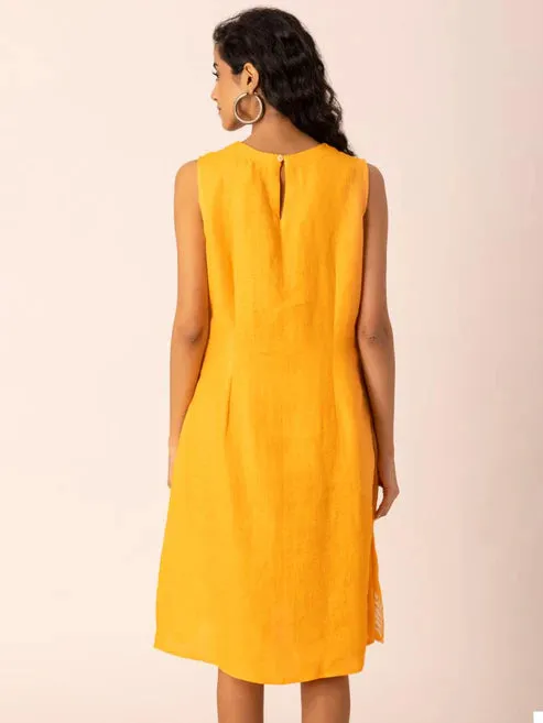 Yellow Embroidered Sheath Dress