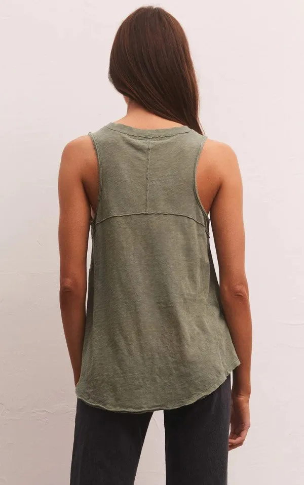 Z Supply Sun Drenched Vagabond Tank; Birch/Black/Evergreen