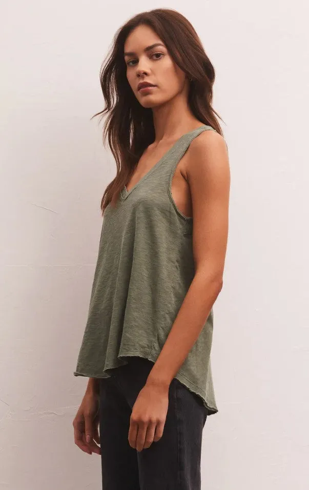 Z Supply Sun Drenched Vagabond Tank; Birch/Black/Evergreen