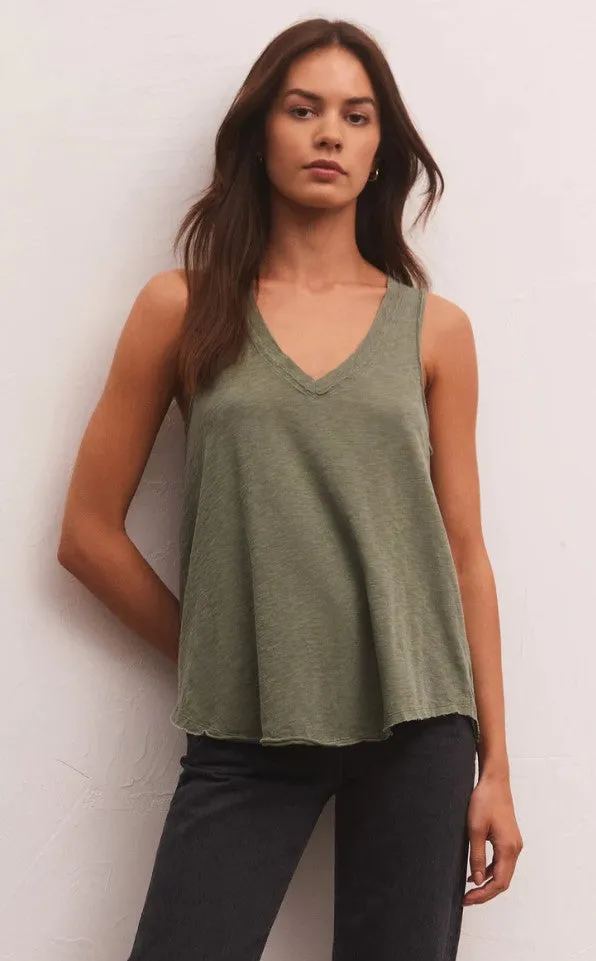 Z Supply Sun Drenched Vagabond Tank; Birch/Black/Evergreen