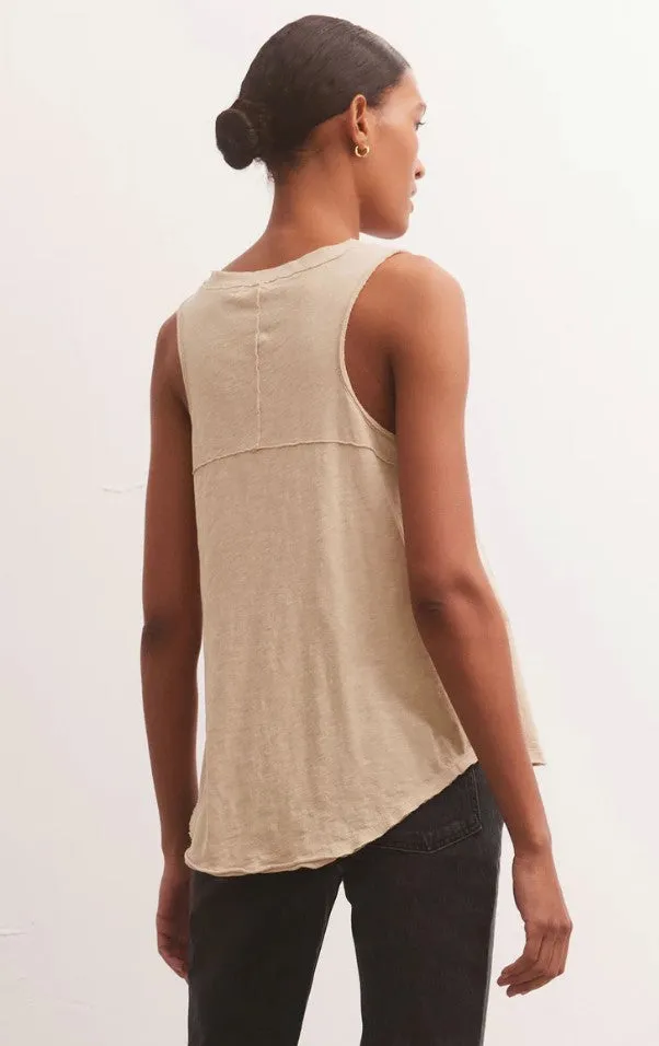 Z Supply Sun Drenched Vagabond Tank; Birch/Black/Evergreen