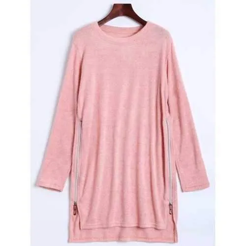 Zipped Tunic Jumper Dress - Pink S